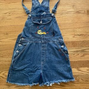 Vintage Women’s Looney Tunes Denim Bib Tweety Bird Cut Off Overalls, Size M